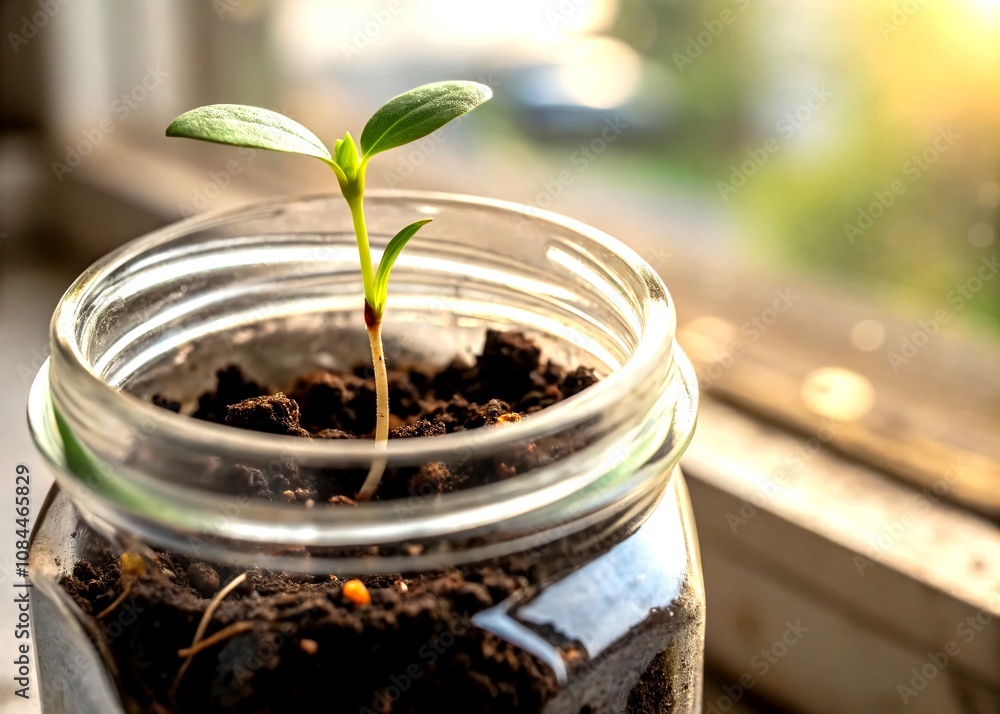 Aufkleber growth in a jar: symbolizing economic development and business investment through a sprouting plant 