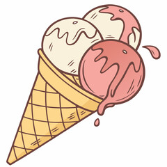 Strawberry Ice Cream Cone, Sweet Dessert, Frozen Treat, Ice Cream Icon, Waffle Cone, Summer Snack, Refreshing Food, Perfect for Menus, Branding, Packaging, Digital Art, and Creative Projects