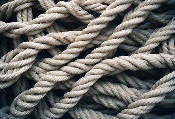 Fototapeta premium Tangled Rope Knot: Nautical Twisted Jute Cord on a Ship or Boat