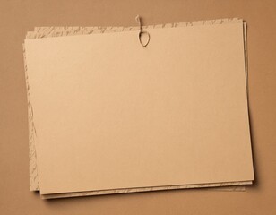 Blank recycled paper sheets on brown surface with texture and string