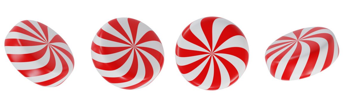 Christmas Peppermint Swirl Set on Transparent Background.