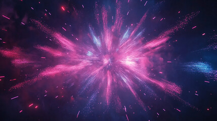 Naklejka premium Pink and blue particles explode outward in a radial pattern against a dark background