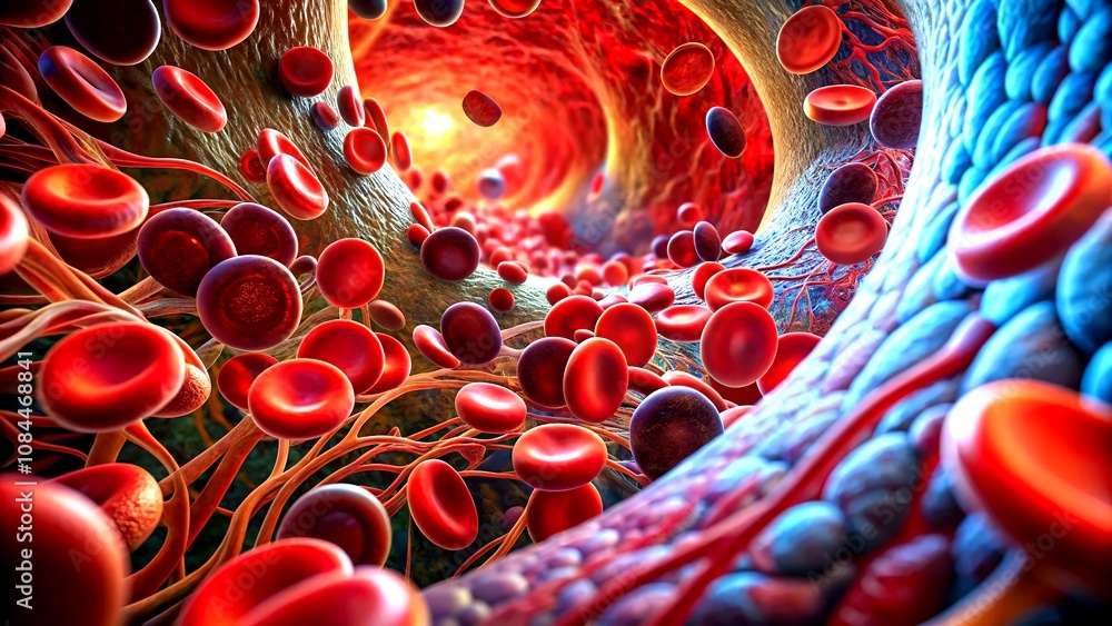 Poster high depth of field 3d rendering of bloodstream and veins showcasing intricate details of circulator
