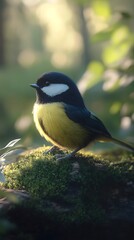 Obraz premium A tranquil Great Tit posing while perched on the earthy floor.