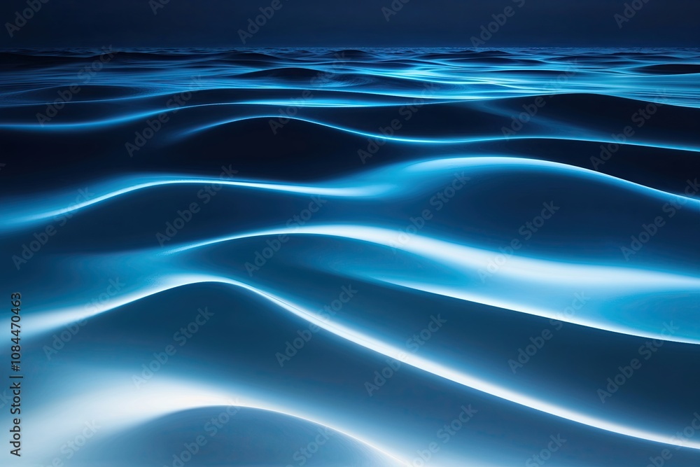 Poster tranquil abstract ocean blue image with flowing shapes and smooth gradients