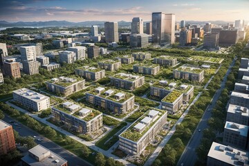 Fototapeta premium Eco-Conscious City Design Promoting Sustainable Practices and Green Community Layout
