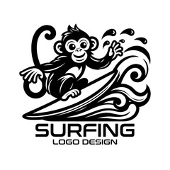 Surfing Monkey Vector Logo Design