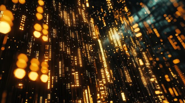 Blockchain concept. Big data binary code futuristic information technology, data flow. Transferring of big data. interconnected blocks of data depicting a cryptocurrency blockchain. 3D Rendering.