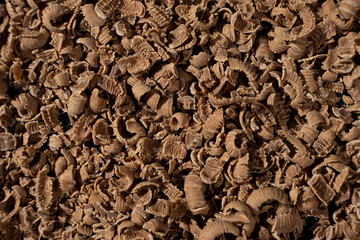 Grated natural organic chocolate shavings macro
