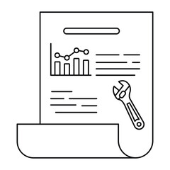 Vector icon for Smarter Equipment Solutions. Wrench with data graph for optimized care.