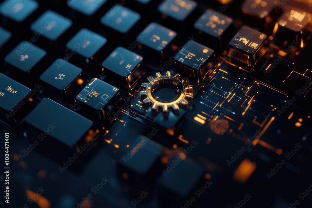 Poster A keyboard with a gear and mouse icon overlay, illustrating the intersection of technology and user experience in the digital age. Generative AI