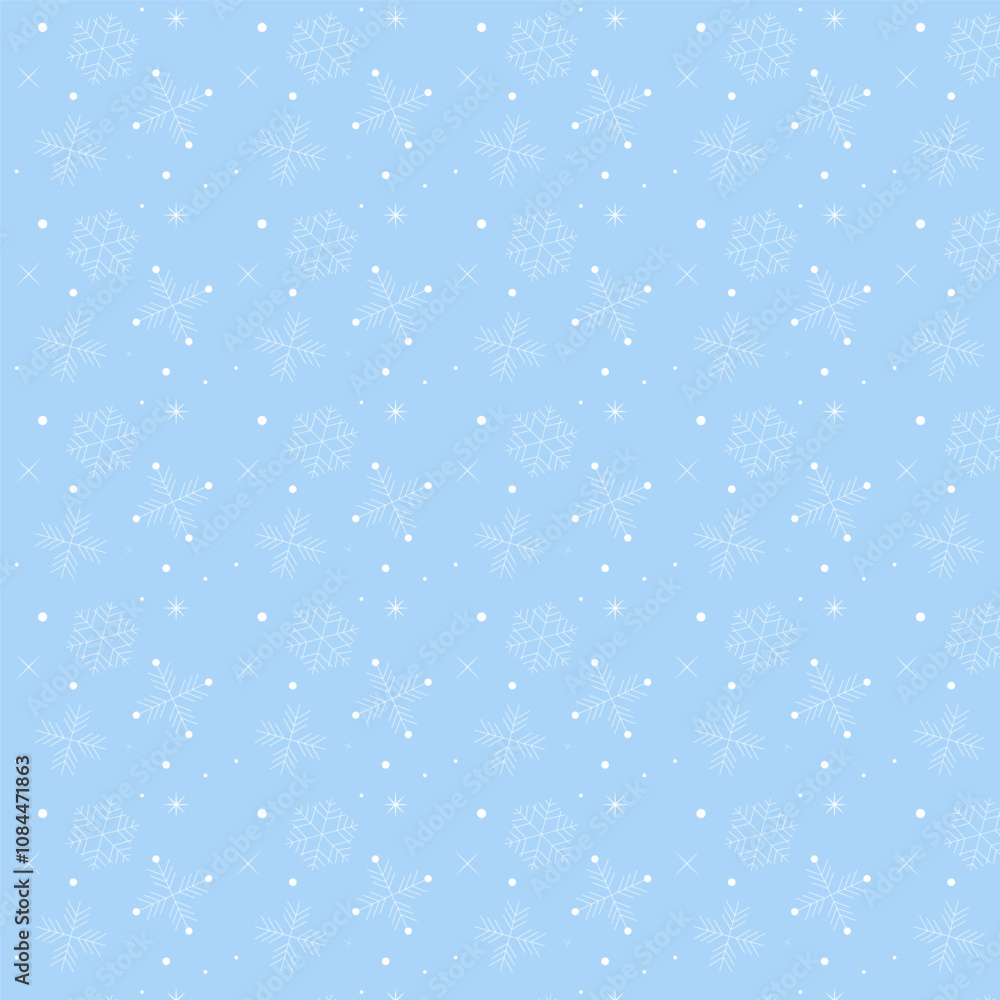 Wall mural first snow background.christmas snowflake repeat pattern. seamless pattern of white snowflakes isola