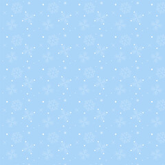 First snow background.Christmas snowflake repeat pattern. Seamless pattern of white snowflakes isolate on blue background.Vector graphic illustration background wallpaper for winter.
