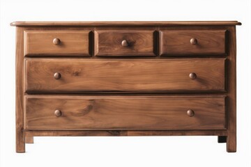 Rustic Charm: A timeless and sturdy wooden dresser with five drawers, crafted from rich, natural wood with a warm brown finish.