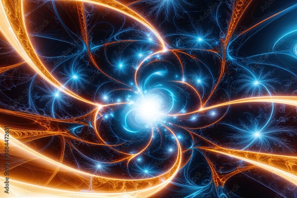 Poster glowing fractal background in a dynamic digital tech environment