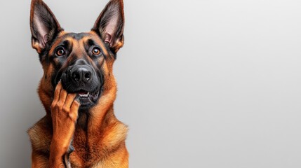 Obraz premium The German Shepherd appears contemplative, raising a paw in a cozy environment