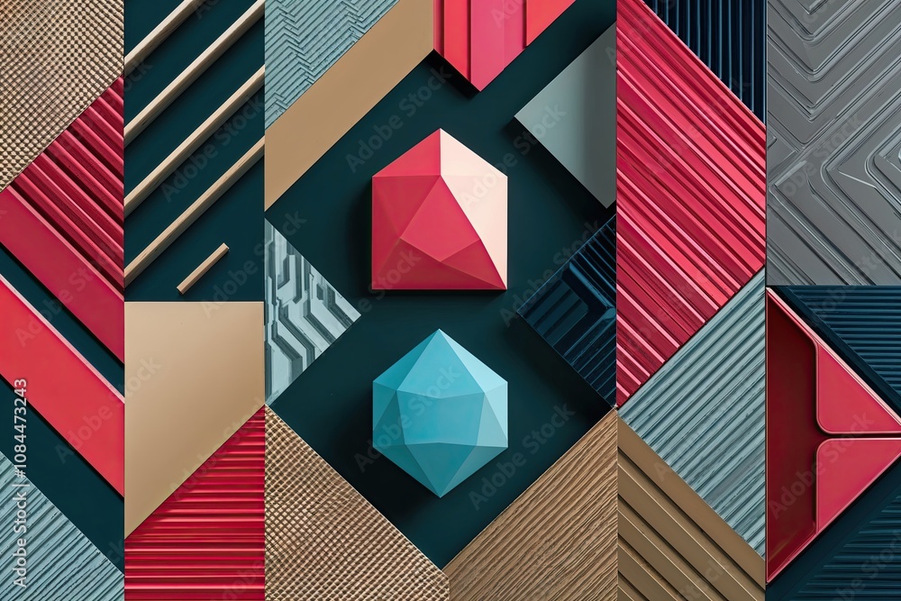 Poster vibrant geometric 3d patterns with stylish motifs and dynamic textures