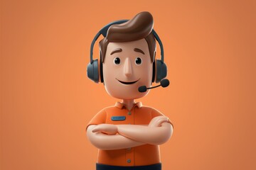 Friendly 3D Customer Service Agent: A cheerful 3D cartoon character in a headset, ready to assist with a smile. This image represents helpfulness, support, and customer service.  