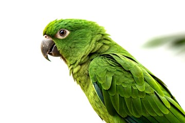 Obraz premium Isolated Green Parrot on a Clean PNG Background for Minimalist Photography - Perfect for Nature and Wildlife Themes