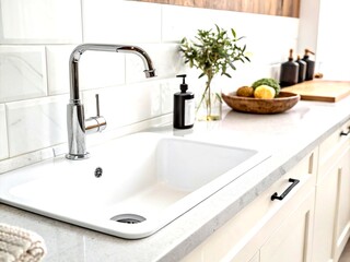 Isolated Sink with Copy Space for Kitchen Design, Renovation Ideas, and Home Improvement Projects in a Clear Studio Setting