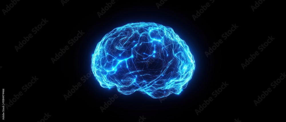 Poster digital brain: a glowing neural network visualization