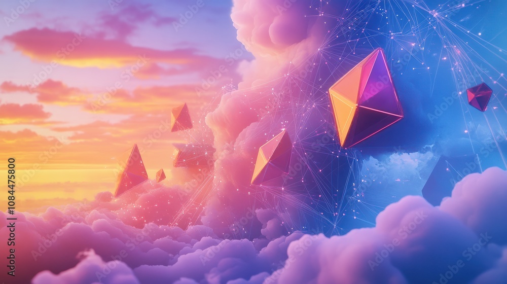 Aufkleber futuristic network of cloud computing and blockchain technology - a vibrant 3d polygonal illustratio