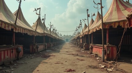 Abandoned fair with empty tents