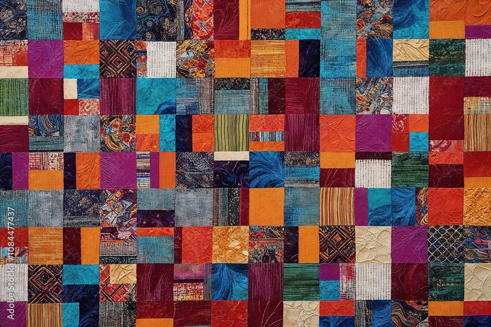 Poster Dynamic 3D Abstract Patchwork Background with Vibrant Textures and Eclectic Layers