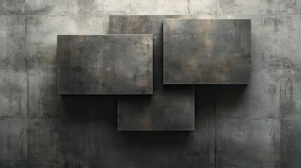 Stylish Concrete Wall Art with Geometric Panels. Modern Architectural Design. Contemporary Concrete Tiles. Industrial Concrete Wall Decor.