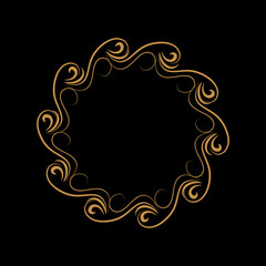 Gold circle frame with wavy line on black
