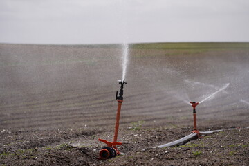 agricultural field with sprinklers