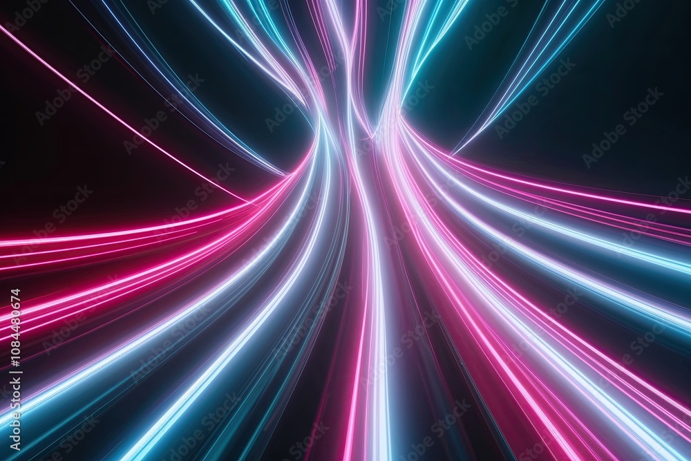 Poster ethereal abstract neon streams in dynamic flowing synthesis