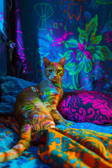 Cat in a Colorful Room