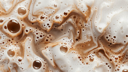 Top view of the surface texture of hot coffee with cream