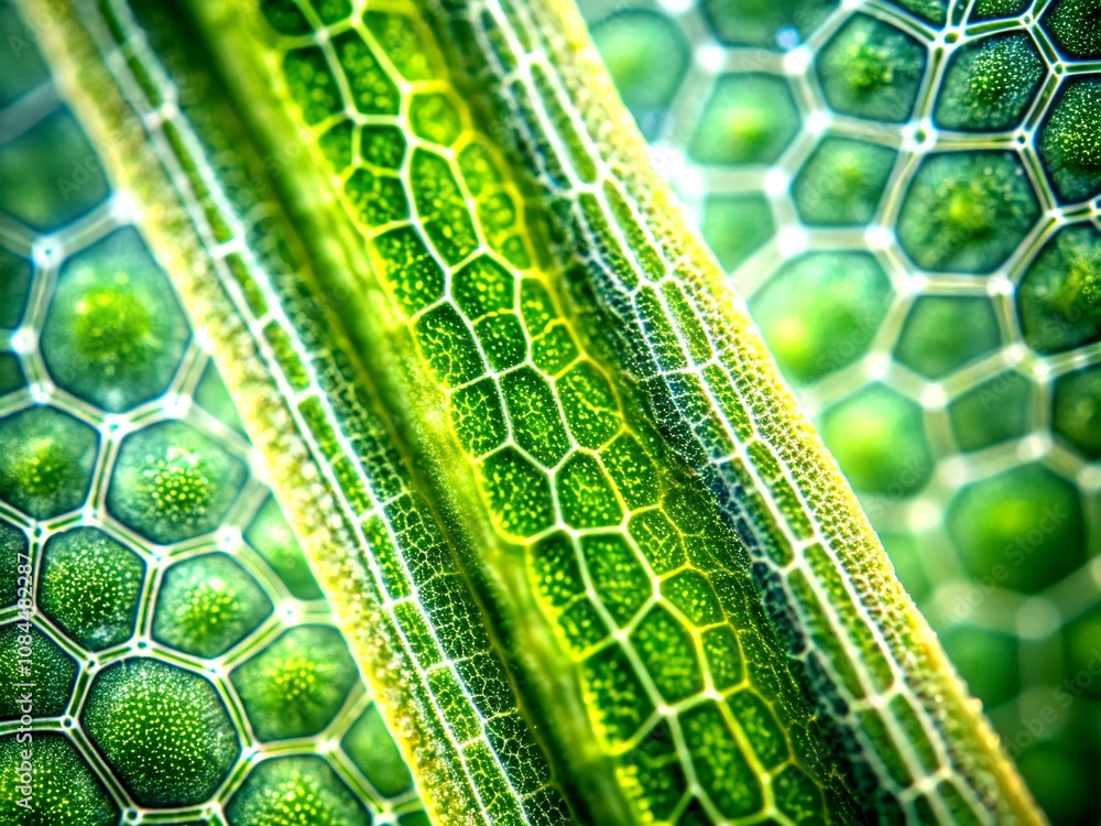 Poster microscopic image of a plant stem showcasing intricate cellular structures with ample copy space for