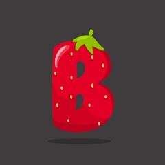 Strawberry letter B, letter B, shiny bright strawberry letters a to z .