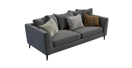 Soft Sofa with pillows 3d render isolated PNG on transparent background