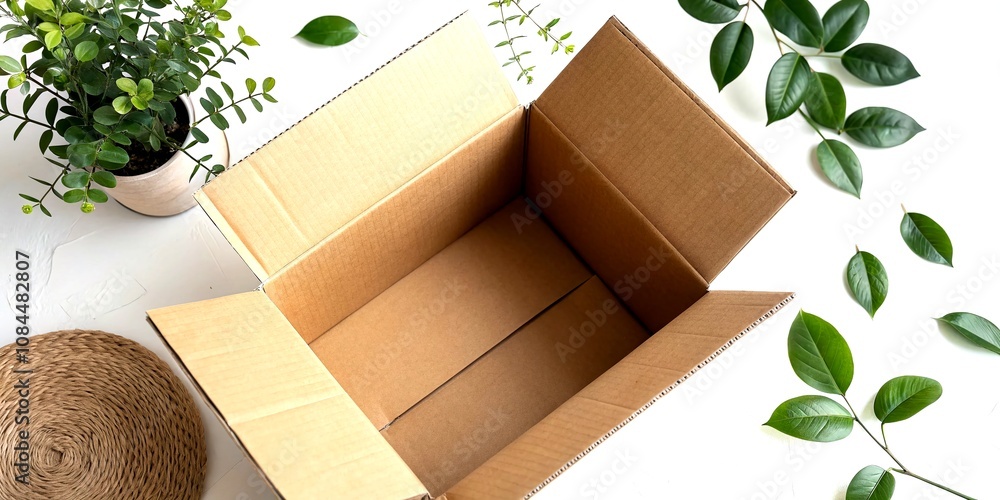 Poster minimalist blank brown cardboard box mockup isolated on clean background for product display and pac