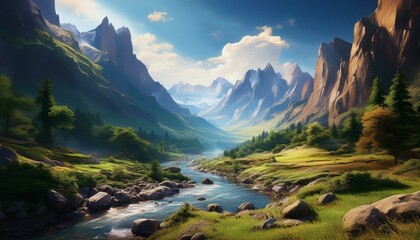 landscape with lake and blue sky