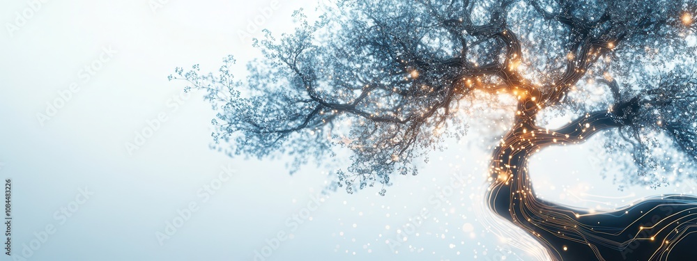 Poster digital tree with glowing circuit-like branches