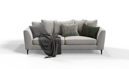 Soft Sofa with pillows 3d render isolated premium PNG on transparent background with shadow
