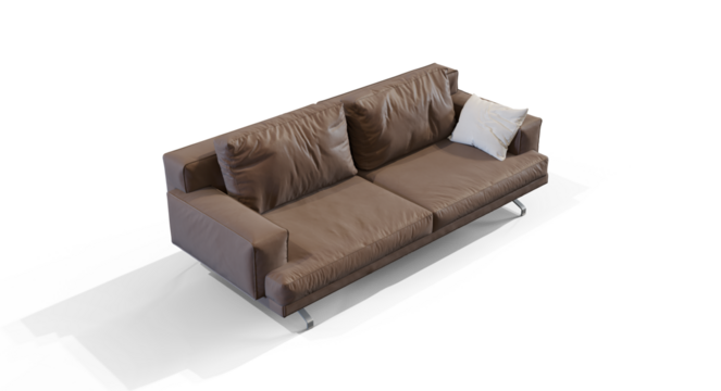 Brown Leather Sofa Render isolated premium PNG on transparent background with shadow advertising