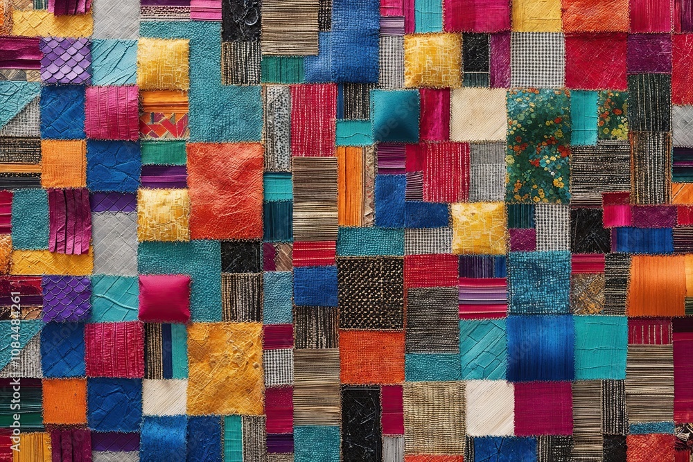 Poster dynamic 3d abstract patchwork background with rich textures and eclectic layers