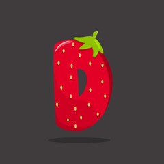 Strawberry letter D, letter D,, shiny bright strawberry letters a to z 