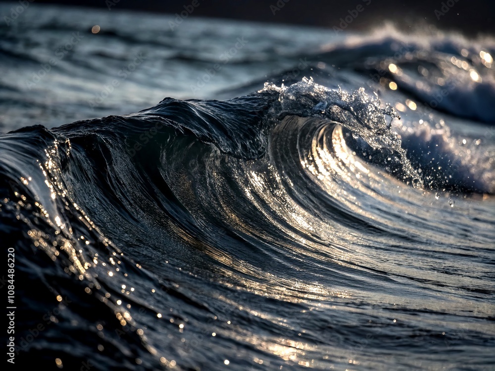 Poster modern holographic texture in dark tones: black and gray abstract waves with intricate patterns for 