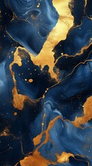 Stunning Abstract Blue and Gold Marble Art: A Luxurious Visual Delight for Modern Homes