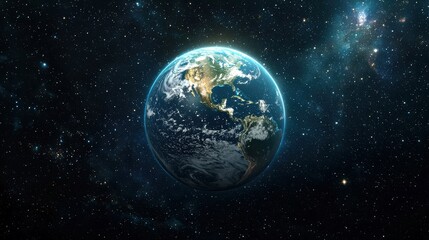 Fototapeta premium Stunning View of Earth Set Against the Vastness of Space, Capturing the Beauty of Our Planet with Lush Landscapes and Illuminated Oceans in Cosmic Context