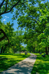 Serene Wilderness and Urban Interface: A Sunny Day View of Oz Park, Chicago