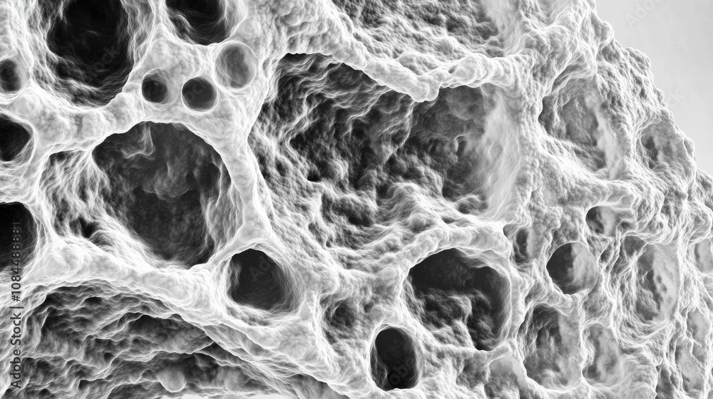 Poster this view showcases cellular structures and their complex textures, highlighting the fine details of