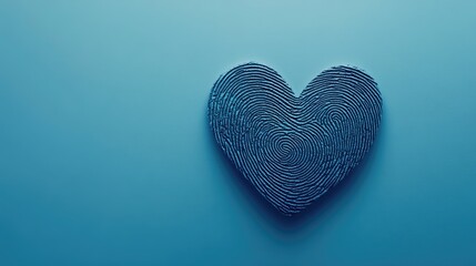 Heart-Shaped Fingerprint on Blue Background: Symbol of Love and Identity in Modern Art